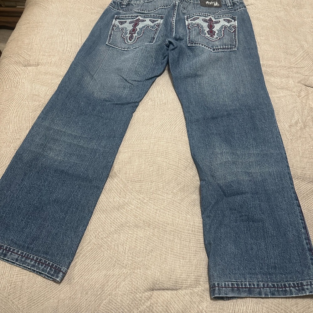 Antik Denim Blue Bootcut Jeans with Embroidered Details
